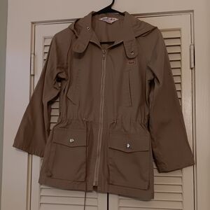 Vintage IZOD Lacoste tan lightweight hooded jacket sz 12 Large